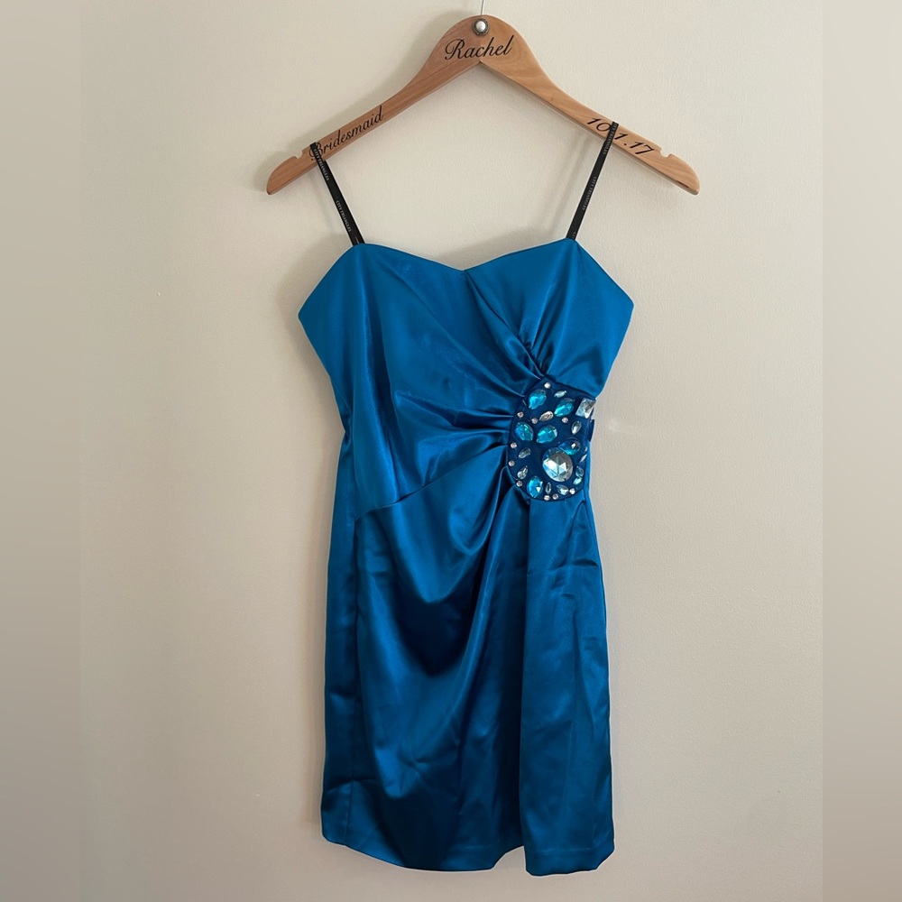 Strapless Royal Blue Bejeweled Dress (size: 3)